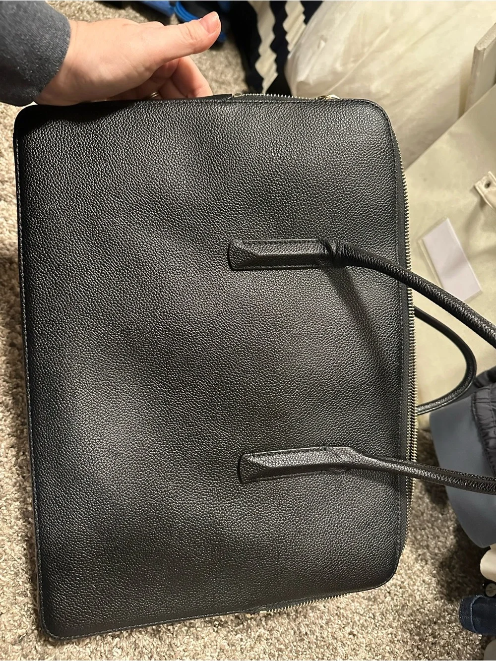kate spade Black and Cream Pebbled Leather Laptop Tote